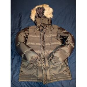 Uniqlo Down Parka Jacket Brown Zip off Fur Collar Medium Men's Puffer